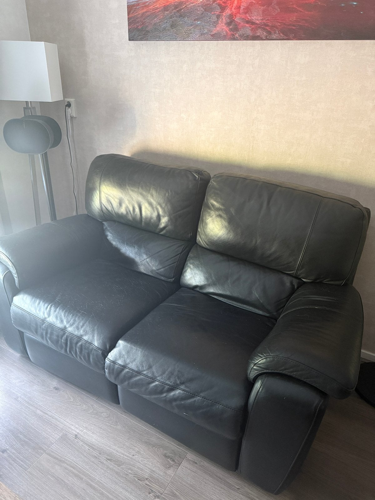 Echt leren bank en fauteuil (elektrisch verstelbaar), Huis en Inrichting, Banken | Bankstellen, Ophalen, Gebruikt, 150 tot 200 cm