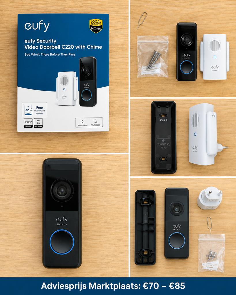 Eufy Security Video Doorbell C220 met Chime, Ophalen, Zo goed als nieuw