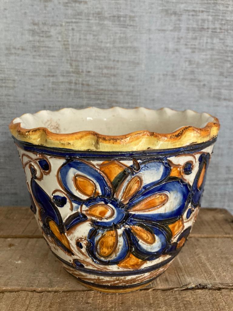 Vintage Italiaanse Majolica bloempot, M16, in perfecte staat, Ophalen of Verzenden