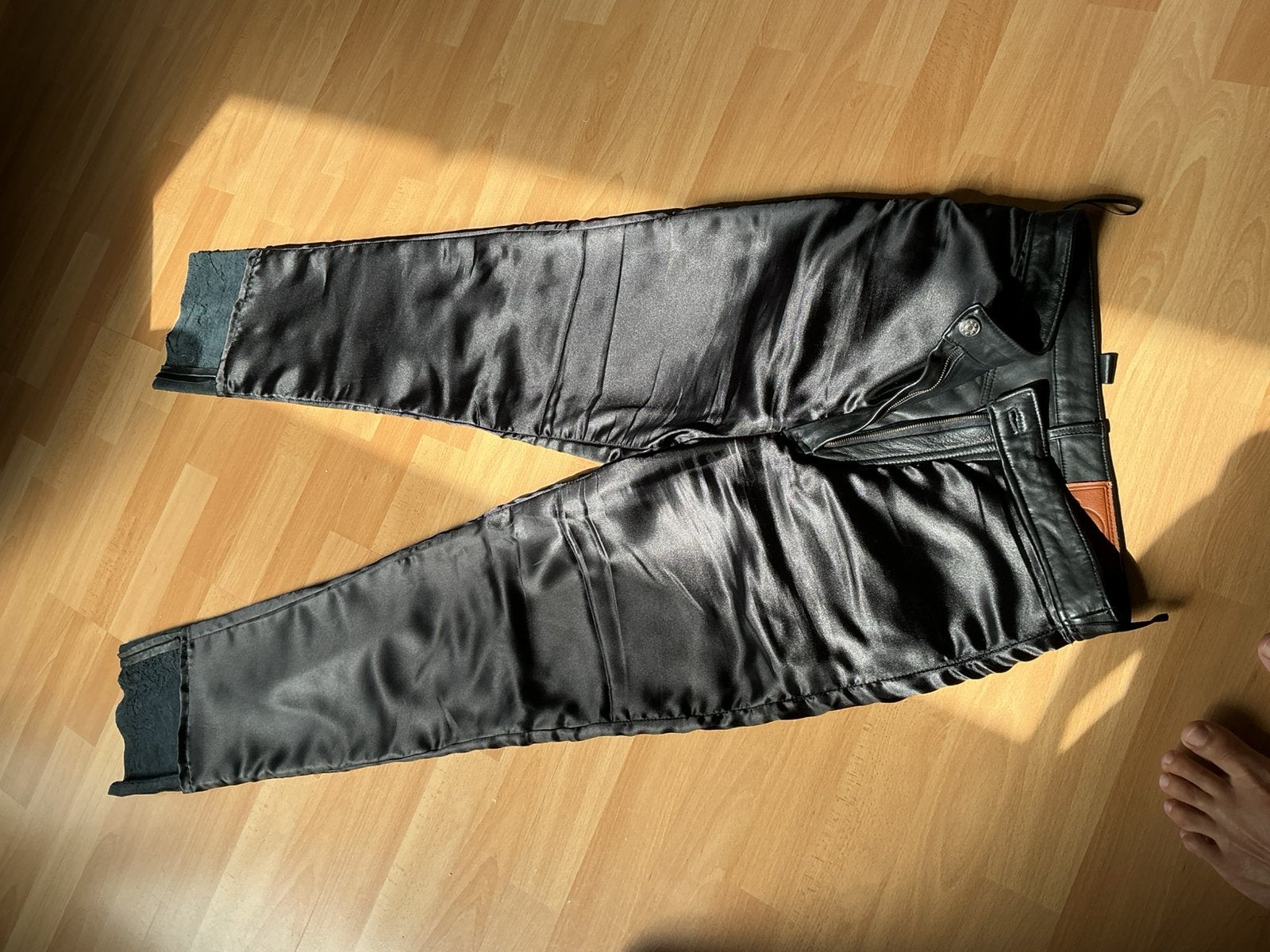 Zware leren broek met binnenvoering., Ophalen, Zwart, Maat 42/44 (L), Zo goed als nieuw