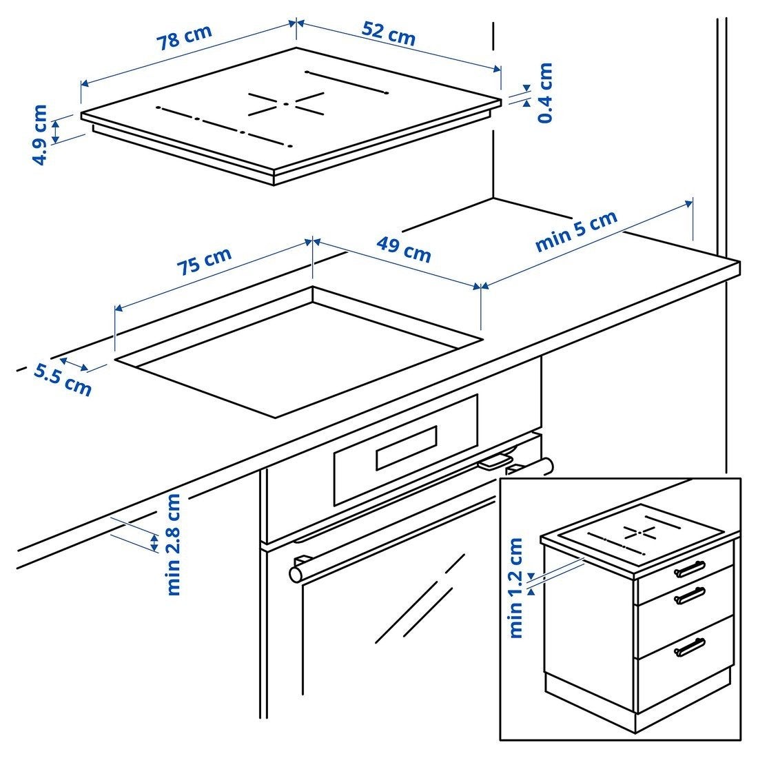 Ikea Blixtsnabb Inductiekookplaat Zwart 78x52 cm, Ophalen, 4 kookzones, Zo goed als nieuw, Inbouw
