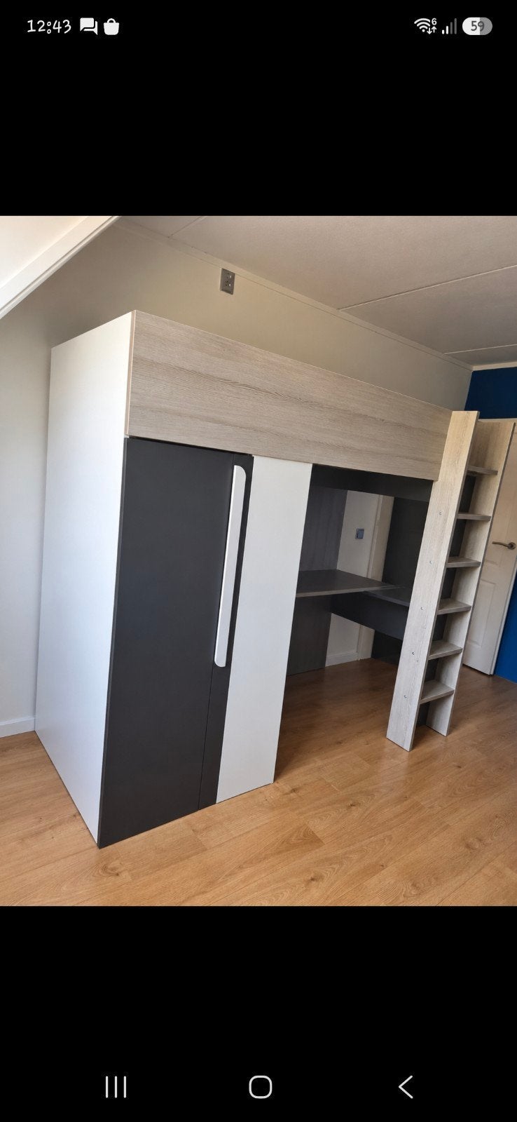 Trasman Studio Hoogslaper 90x200 met Kast & Bureau, Ophalen, Gebruikt, Eenpersoons, 200 cm