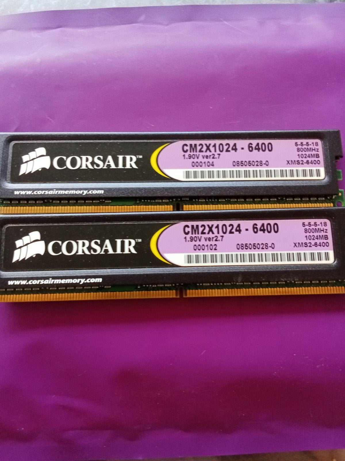 Corsair CM2X1024-6400 DDR2 RAM Geheugen (2x 1GB), Computers en Software, RAM geheugen, Gebruikt, Ophalen of Verzenden, DDR2, Desktop