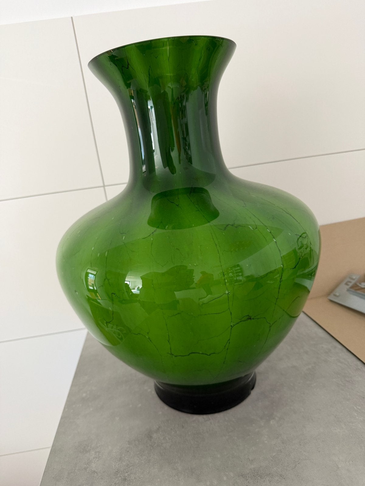 Grote vintage vaas | Empoli stijl | opaline glas, Ophalen, Zo goed als nieuw, Groen, Glas