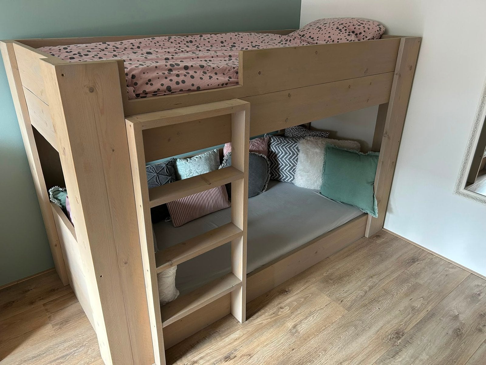 Steigerhouten stapelbed/hoogslaper, Ophalen, Zo goed als nieuw, Stapelbed