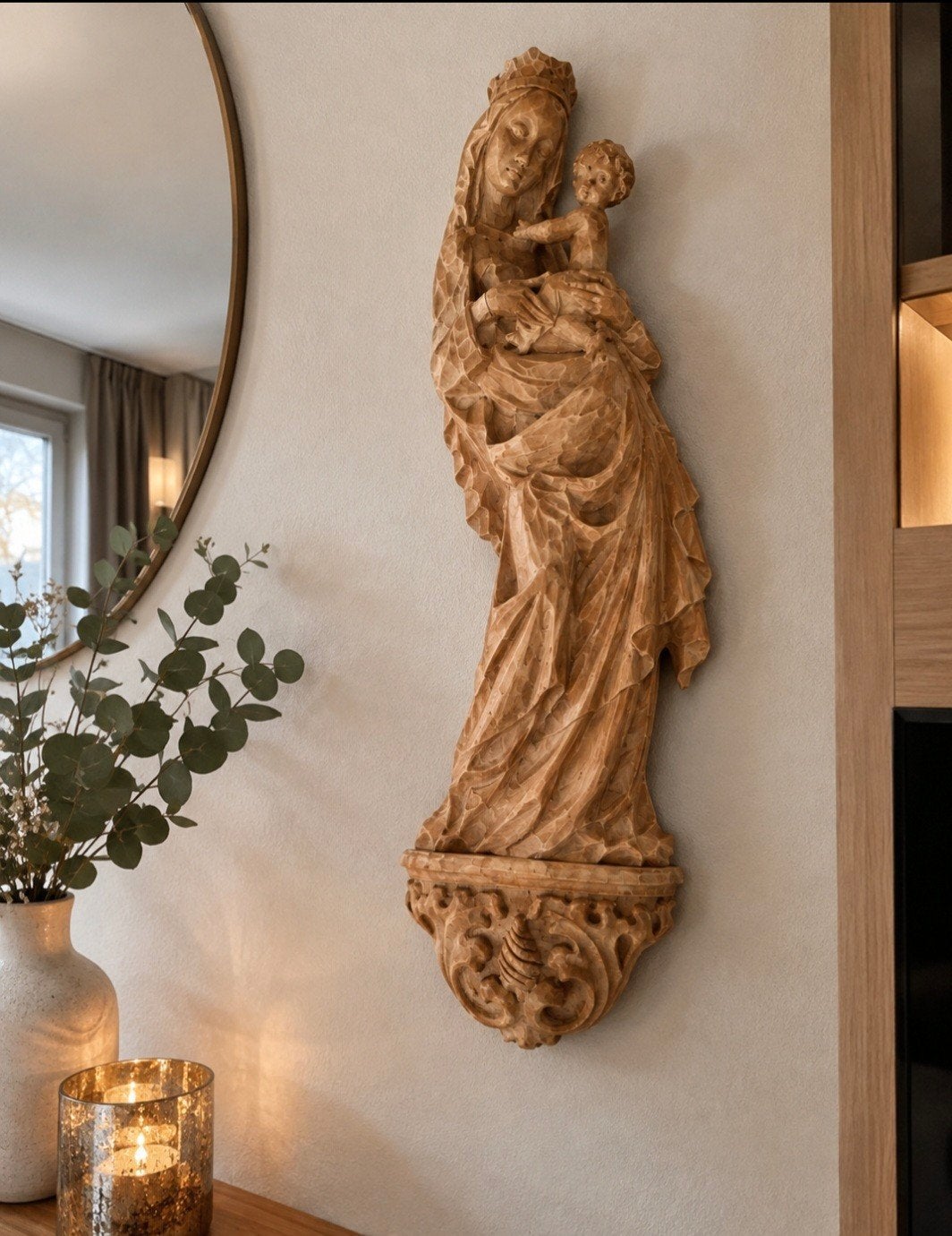 Handgesneden Houten Maria met Kind - Oostenrijk, Antiek en Kunst, Houtsnijwerk, Ophalen of Verzenden, Handgemaakt, Hout