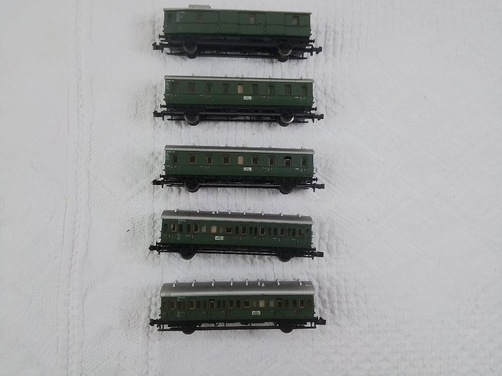 Minitrix Spur N Set von 5 Abteilwaggons, Gebruikt, Gelijkstroom, Verzenden, Trix