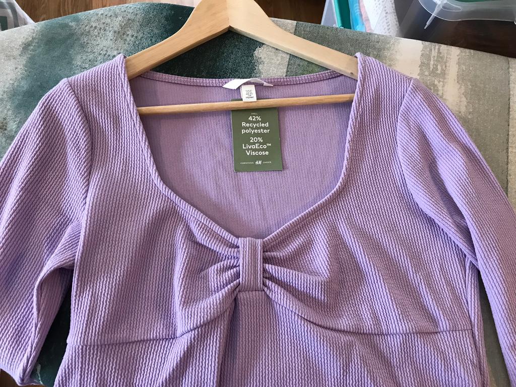 Nieuw H&M lila paars stretchy rib body top mt XL, H&M, Verzenden, Paars, Maat 46/48 (XL) of groter