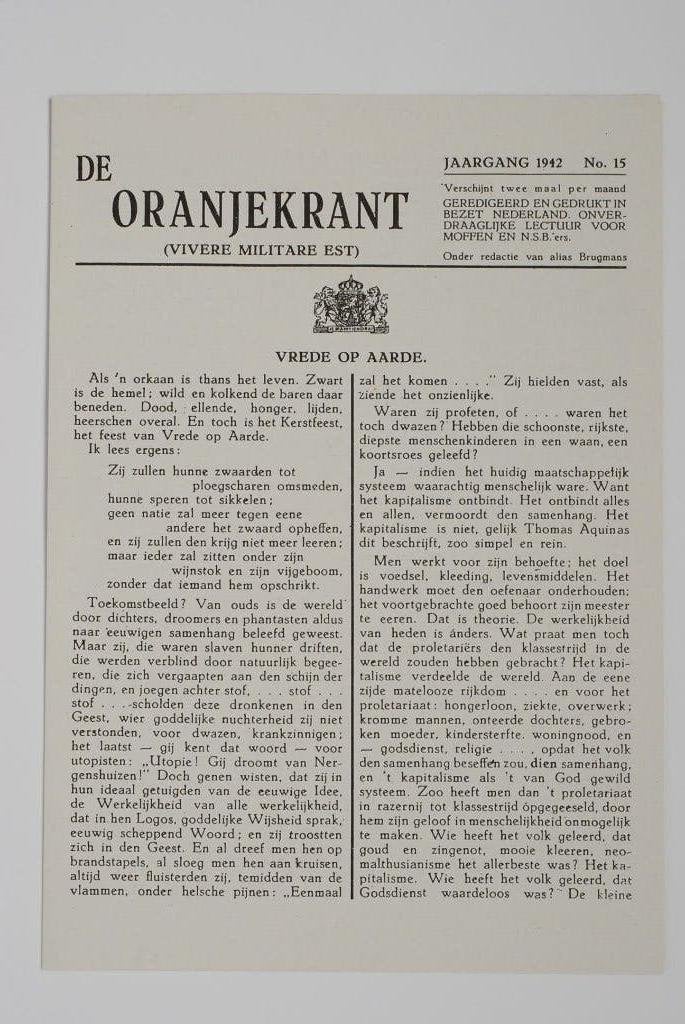De Oranjekrant 1942 herdruk verzetsblad Tweede Wereldoorlog, Verzamelen, Militaria | Tweede Wereldoorlog, Zo goed als nieuw, Verzenden