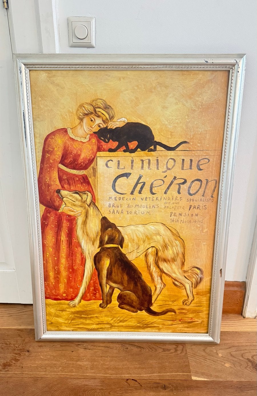 Handgeschilderd schilderij: Honden, kat & Franse sfeer, Ophalen