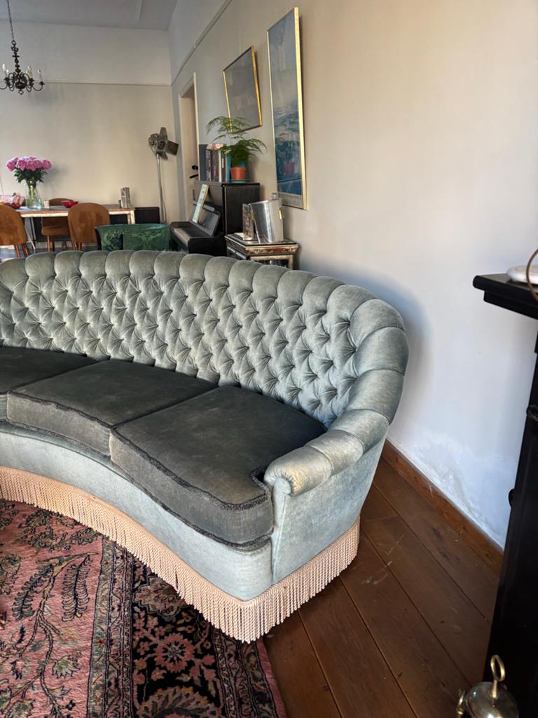 Vintage 70s Retro Gebogen Cocktailbank - Groen Velours, Ophalen of Verzenden