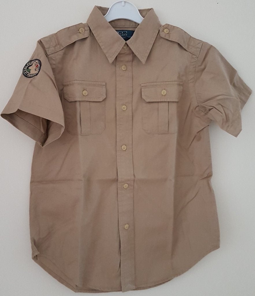 Bruin Ralph Lauren overhemd s/s maat 116 NIEUW (0708) a, Overhemd of Blouse, Nieuw, Ophalen of Verzenden, Jongen