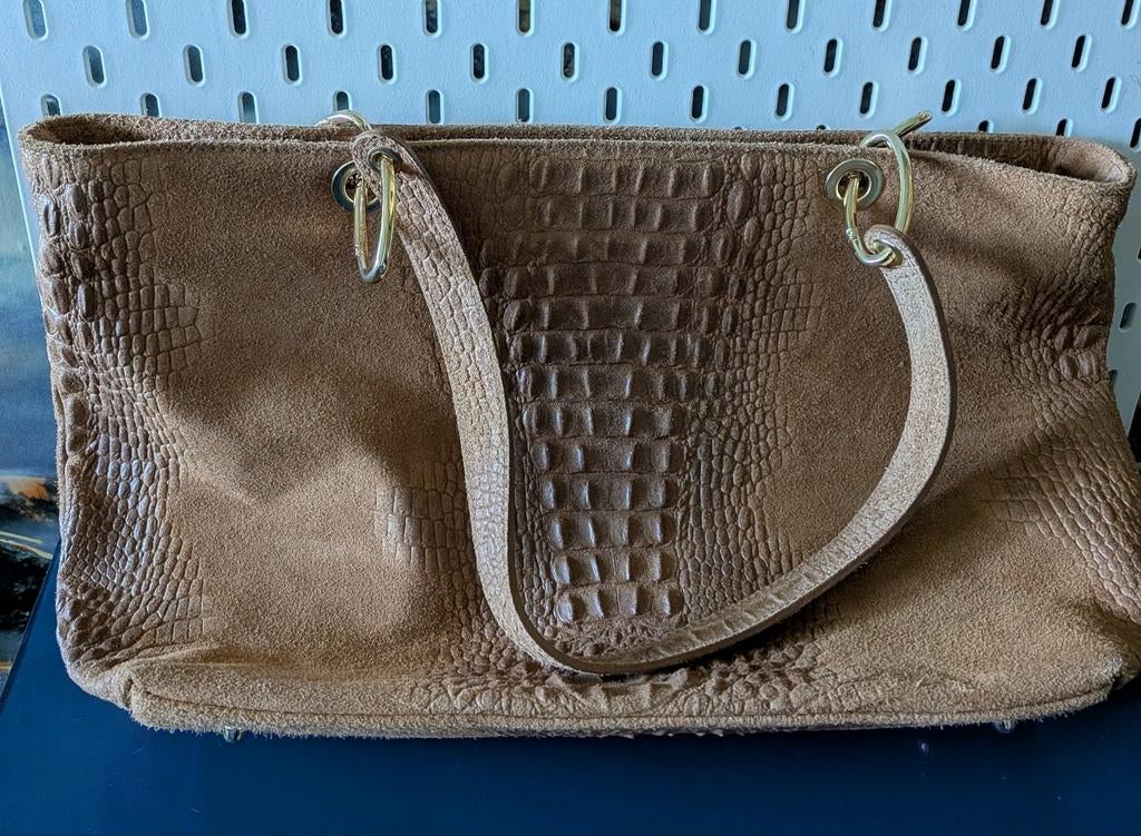 Grote Italiaanse Shopper met Dierenprint -Vera Pelle - suède, Ophalen, Zo goed als nieuw, Beige, Shopper