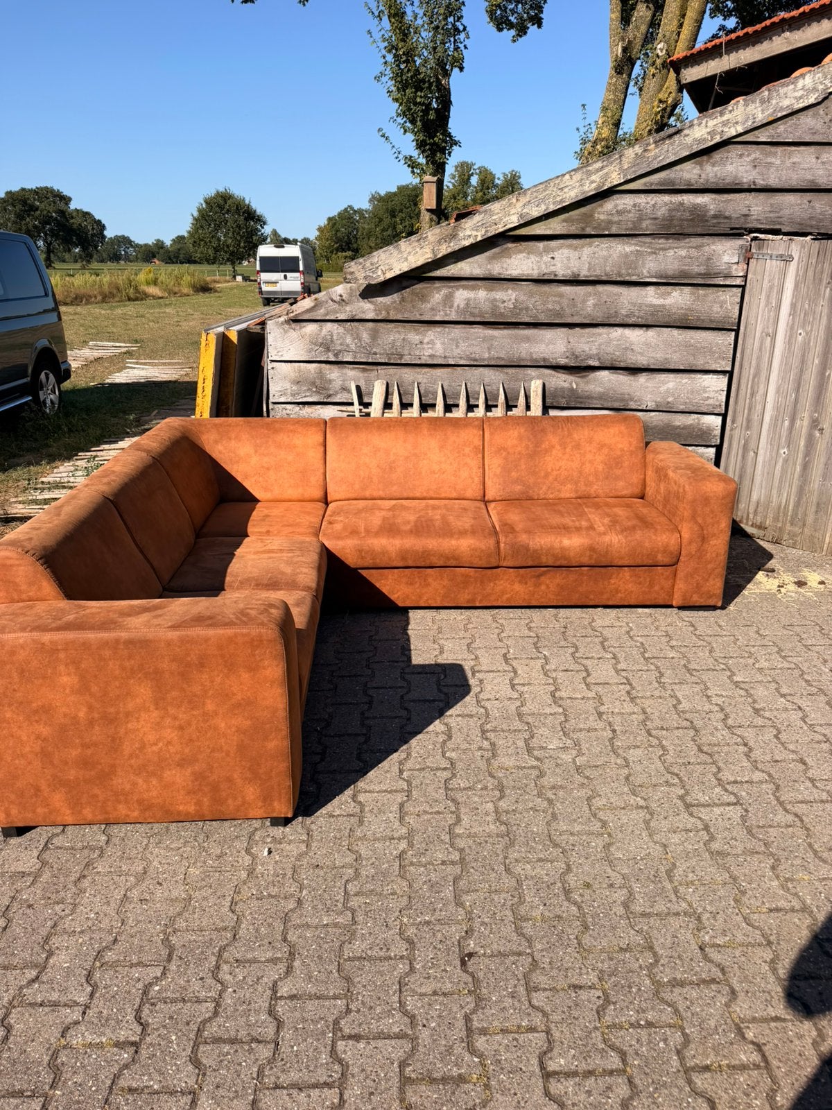 Hoekbank Cognac, Ophalen, Zo goed als nieuw, Vierpersoons of meer, Overige materialen