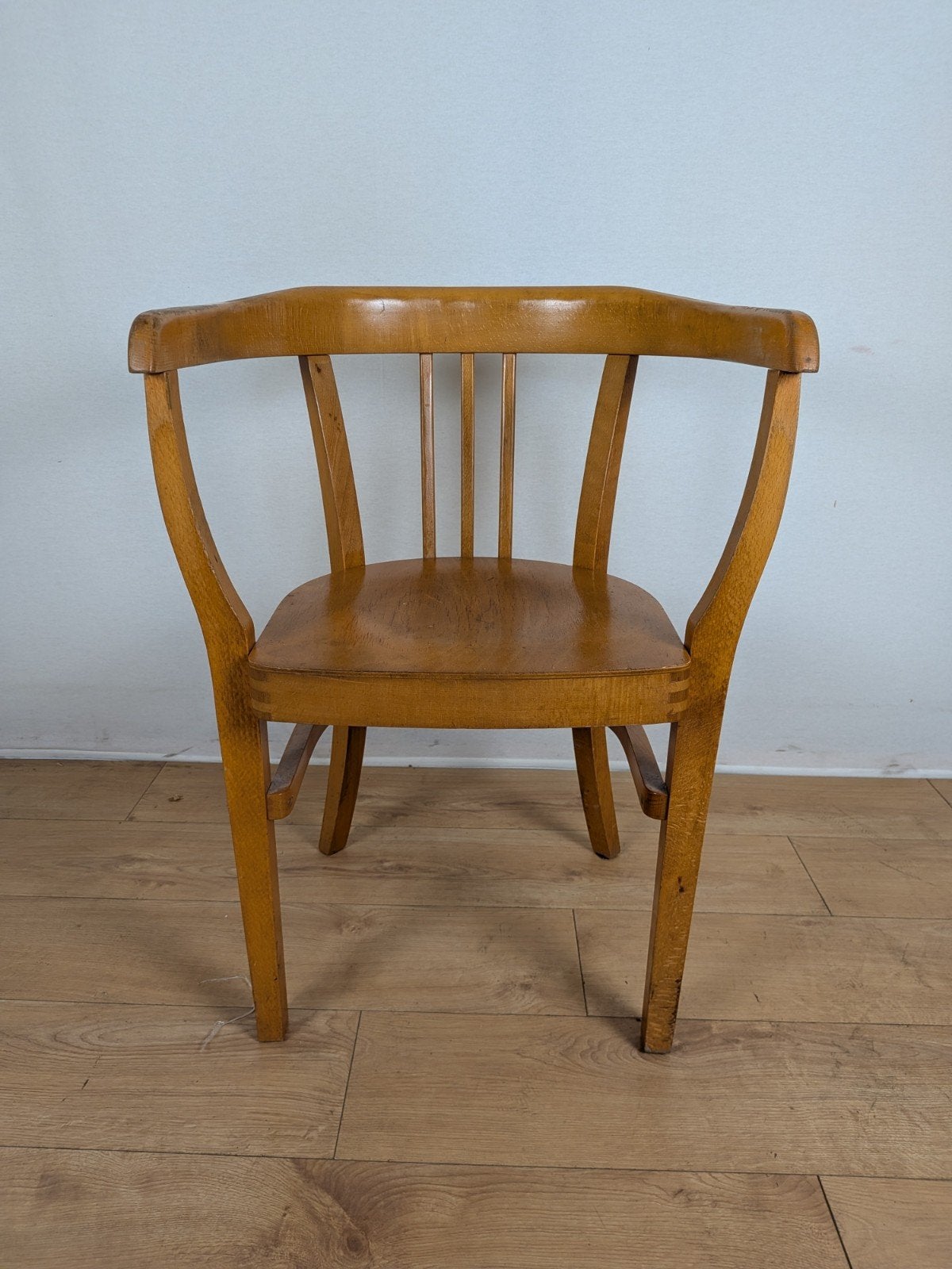 Vintage Houten Armstoel – Thonet Stijl – Massief Beuken, Ophalen of Verzenden