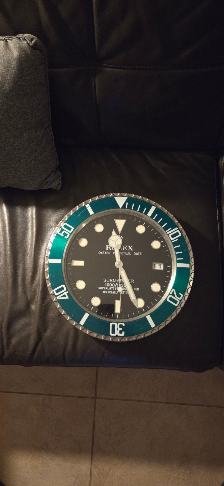 Wandklok Rolex Submariner Hulk Design, Ophalen, Stil uurwerk, Analoog, Groen