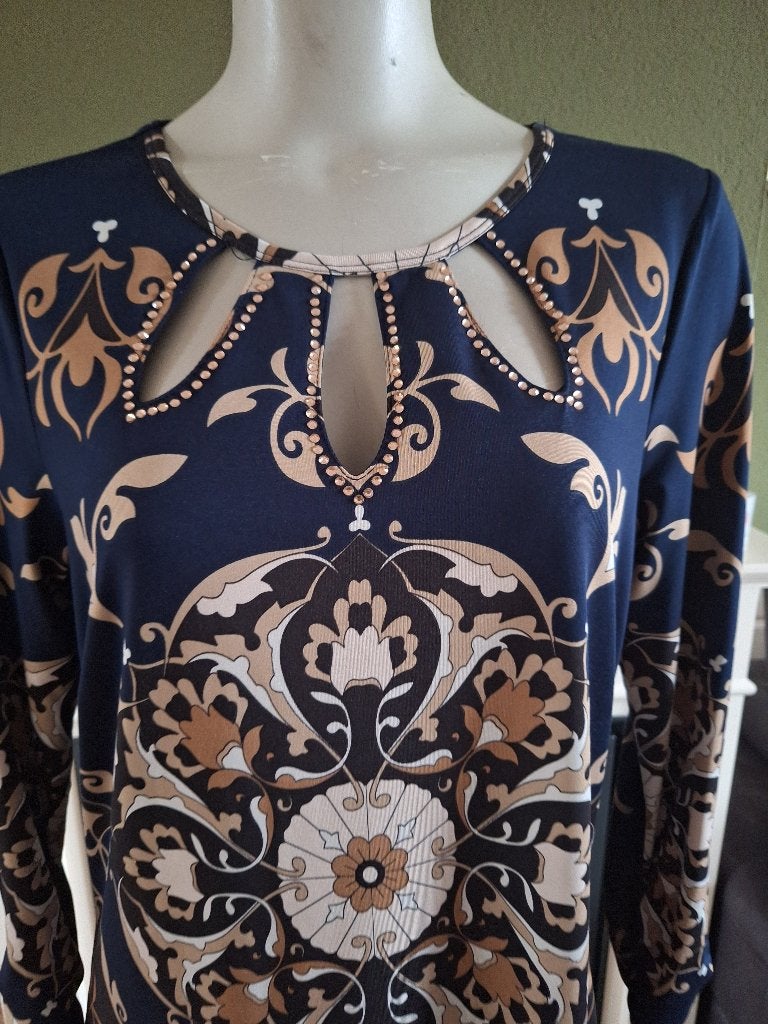 K-Design K Design jurk blauw bruin L, Kleding | Dames, K-design, Maat 42/44 (L), Zo goed als nieuw, Knielengte