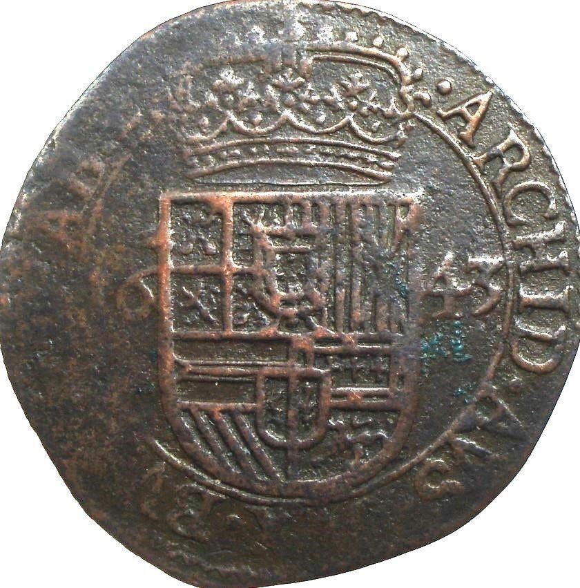 Spaanse Nederlanden oord 1643 (zeldzaam) (2), Ophalen of Verzenden, Vóór koninkrijk, Overige waardes, Losse munt