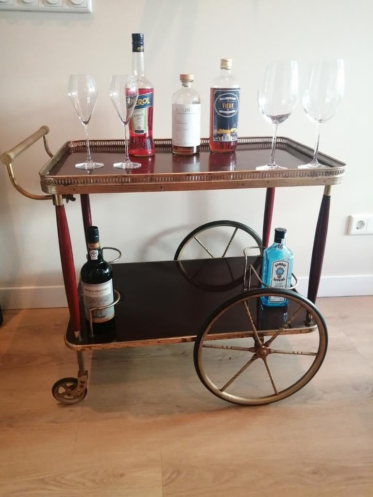 OUDE JAREN 60 ITALIAANSE BAR CART SERVEERWAGEN TROLLEY., Ophalen