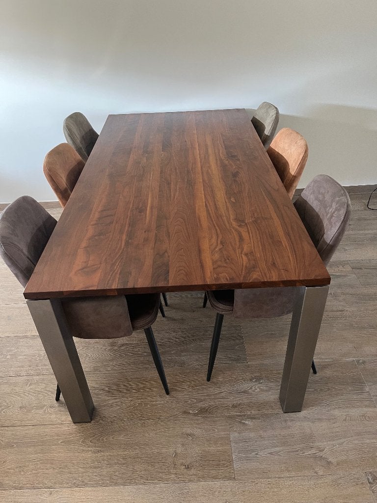 Eettafel 195x100cm met 6 stoelen, Ophalen, Gebruikt, Modern, Industrieel, 4 tot 6 stoelen
