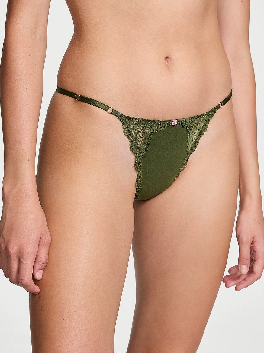 NIEUW Victoria's Secret String (M) - Olijfgroen Kant, Victoria's Secret, Ophalen of Verzenden, Groen, String