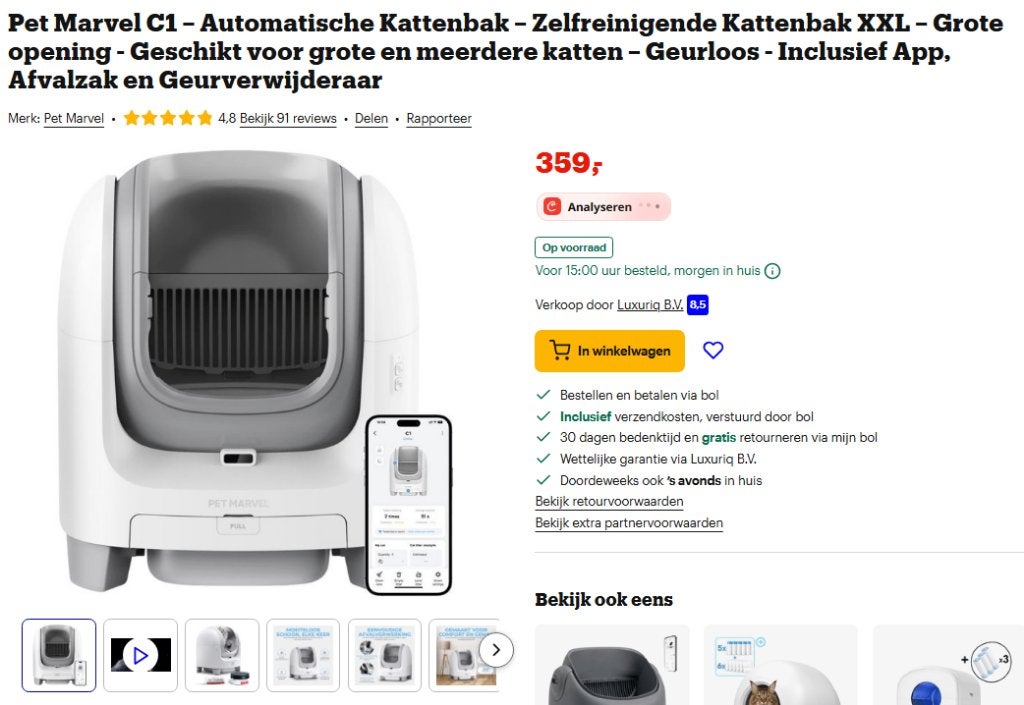 Pet Marvel C1 automatische kattenbak, -, -, Ophalen of Verzenden, Zo goed als nieuw