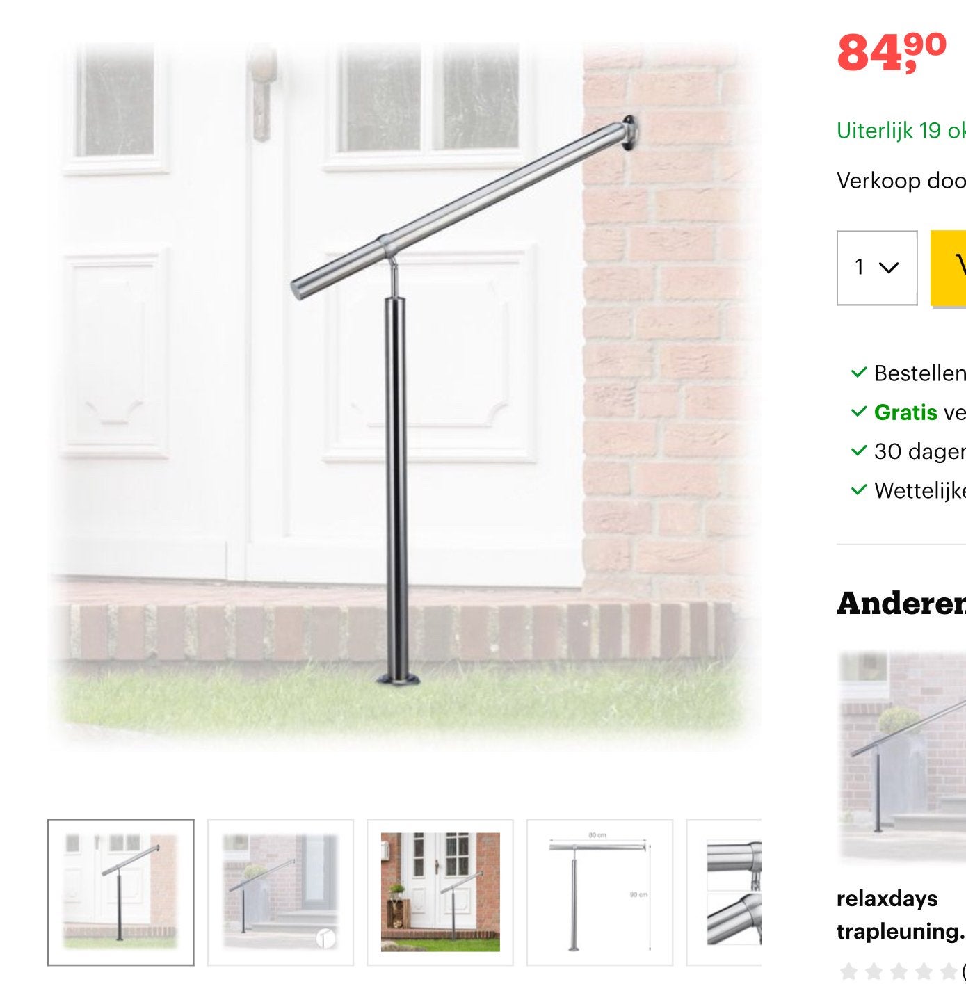 Trapleuning edelstaal wandbevestiging voor binnen of buiten, Doe-het-zelf en Verbouw, Ladders en Trappen, Ophalen of Verzenden