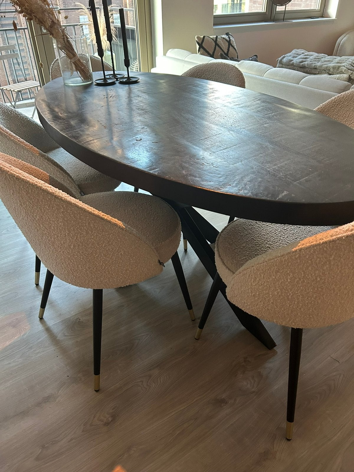 Massief eiekenhout eettafel ovaal, Huis en Inrichting, Tafels | Eettafels, Ophalen, 200 cm of meer, 50 tot 100 cm, Zo goed als nieuw