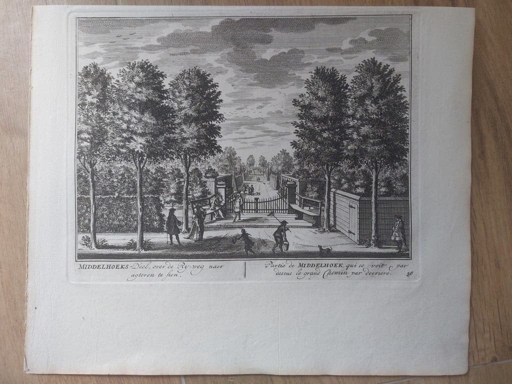 56 Middelshoek deel over de rijweg Nieuwersluis gravure 1719, Antiek en Kunst, Stadsgezicht, Blanco verso, Ophalen of Verzenden