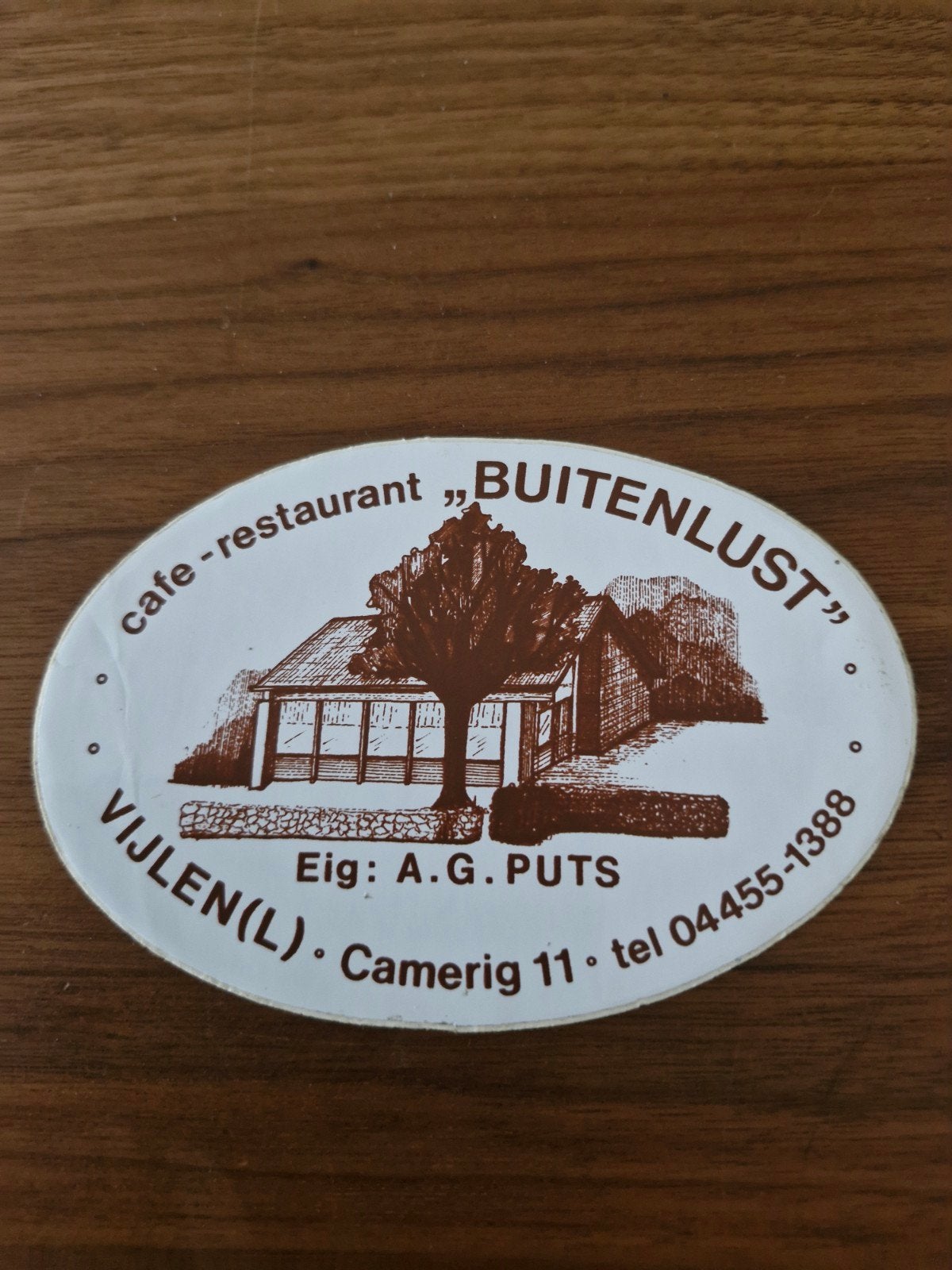 10648 Vintage Sticker Cafe-Restaurant "Buitenlust" Vijlen, Ophalen of Verzenden, Gebruikt, Bedrijf of Vereniging