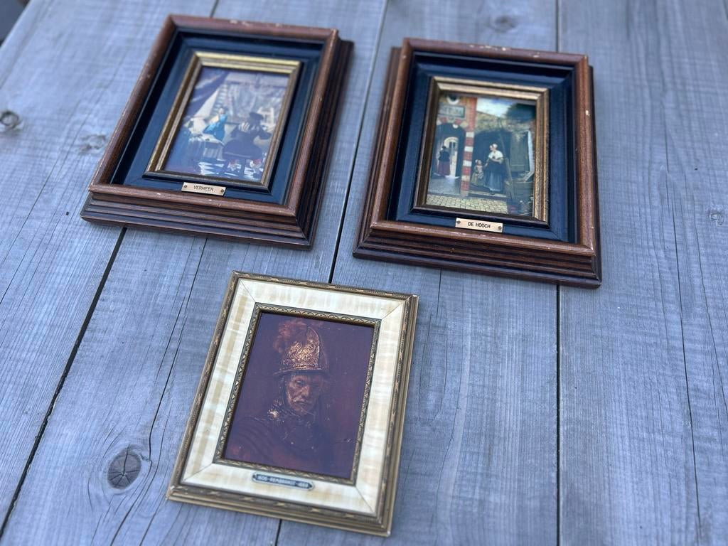 Set van 3 kunstwerken: Vermeer, De Hooch, Rembrandt, Antiek en Kunst, Kunst | Schilderijen | Klassiek, Ophalen of Verzenden