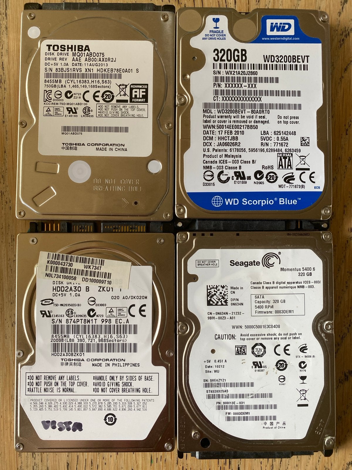 Diverse 2.5 inch HDD's: Toshiba, WD, Seagate (320GB-750GB), Intern, Gebruikt, Ophalen of Verzenden, Laptop