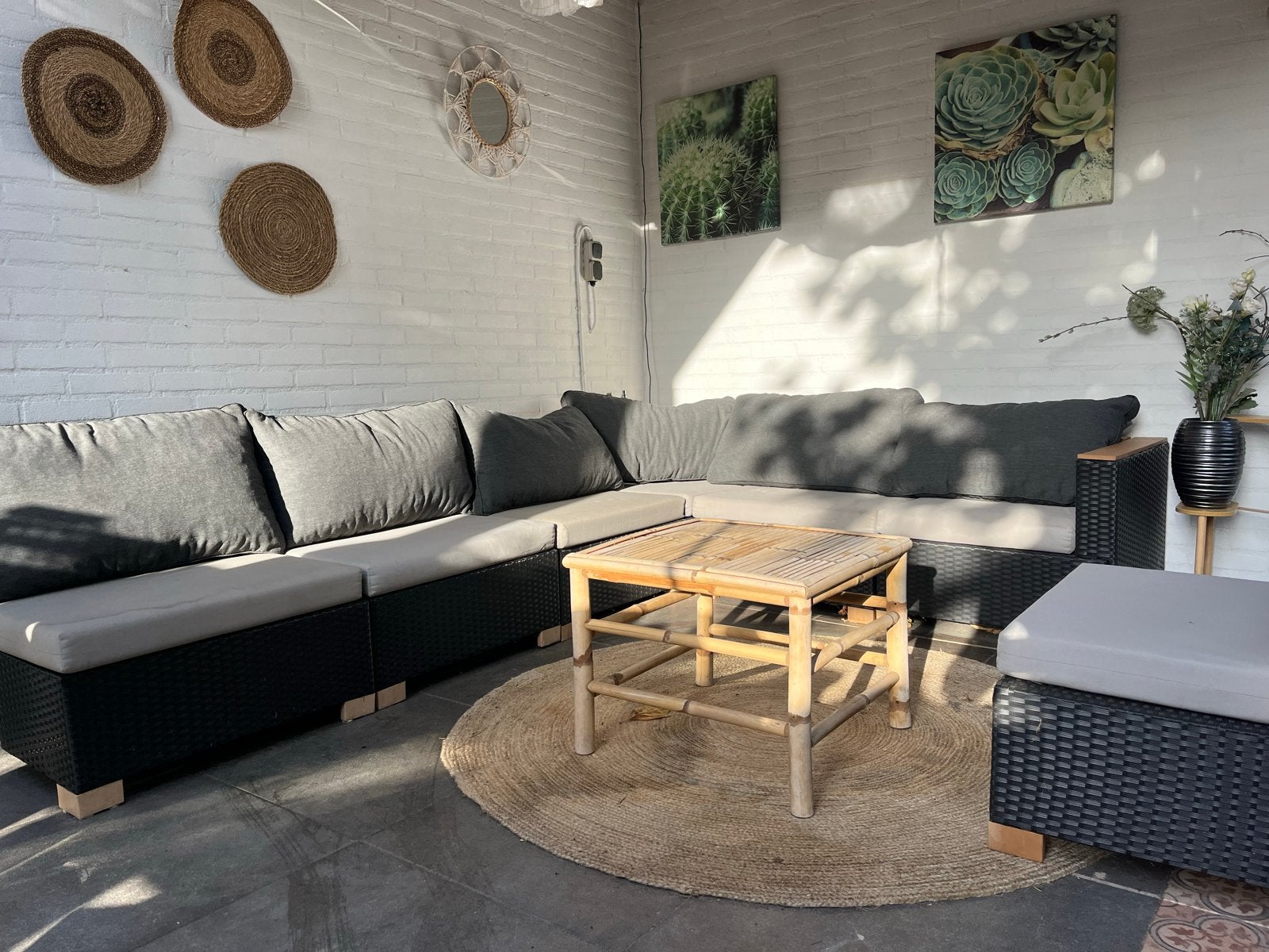 Loungebank met losse delen en kussens (6 personen), Ophalen, Kunststof, Gebruikt, 6 zitplaatsen