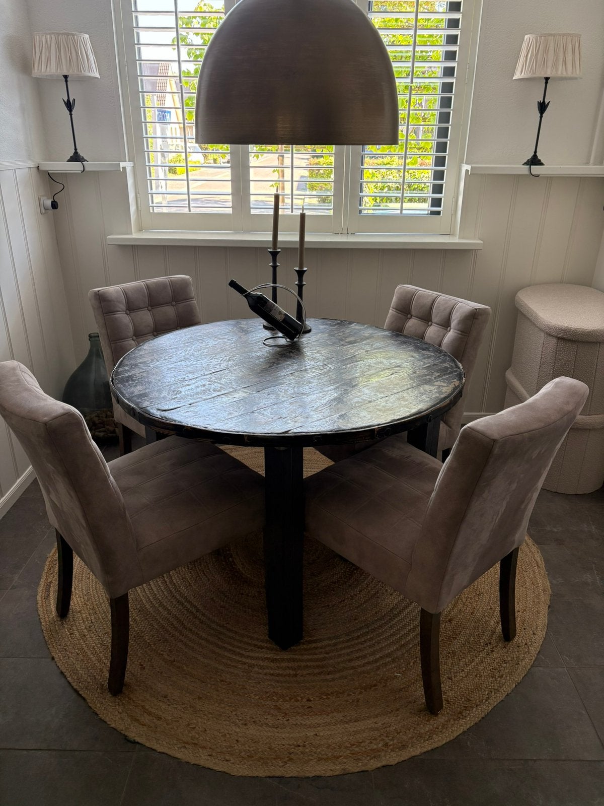Vintage ronde eettafel 115 cm - eventueel met stoelen, Huis en Inrichting, Tafels | Eettafels, Gebruikt, 100 tot 150 cm, Rond