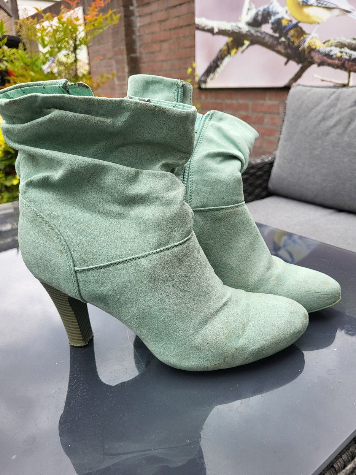 Mintgroene enkellaarsjes met hak - Maat 39, Ophalen