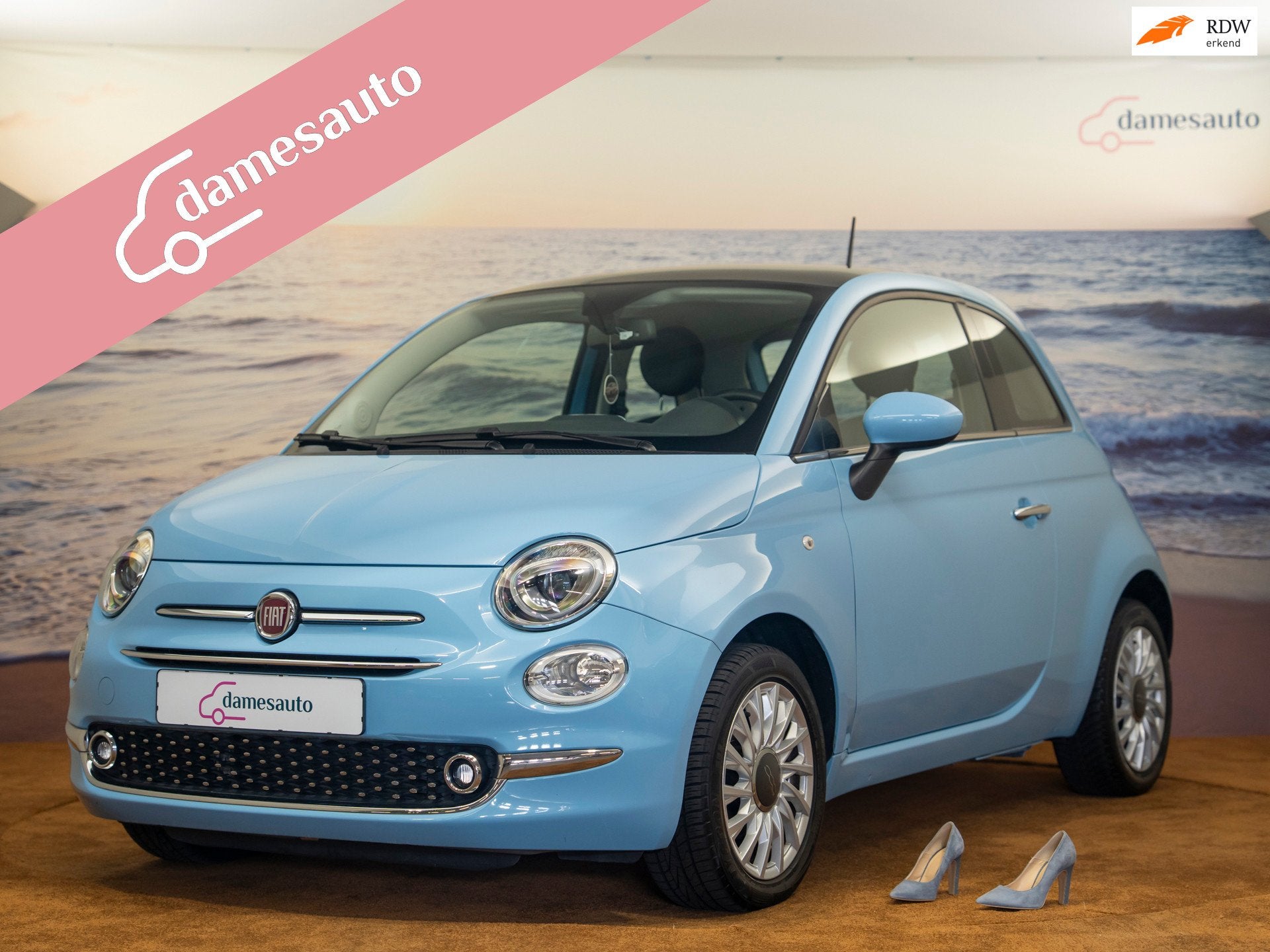 Fiat 500 1.2 Lounge Babyblauw incl garantie, Auto's, Fiat, Voorwielaandrijving, Gebruikt, 4 cilinders, 840 kg