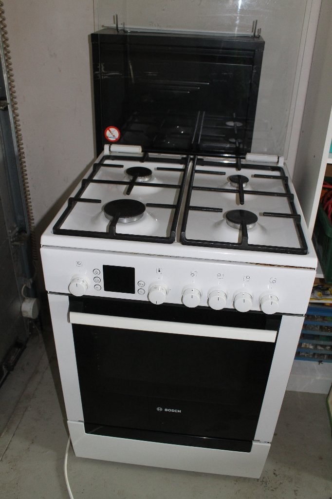 Gasfornuis + elektrische oven met opbergla, Bosch, Ophalen, Gebruikt, Warmhoudplaat, 4 kookzones