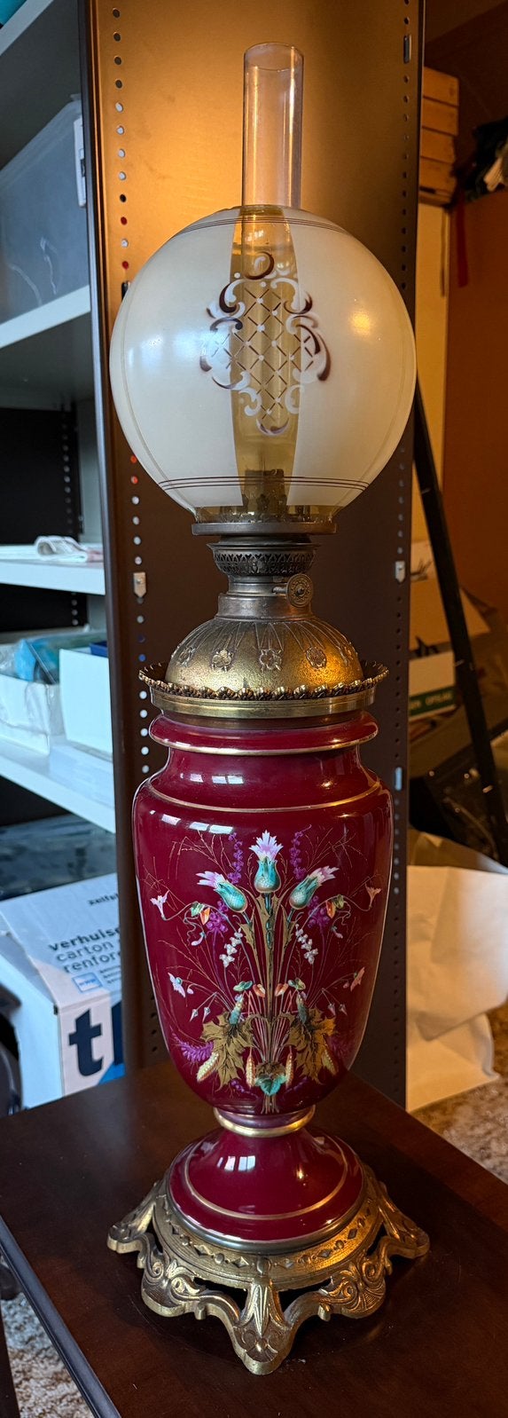 Antieke Majolica/Porseleinen olielamp 74 cm hoog, Ophalen