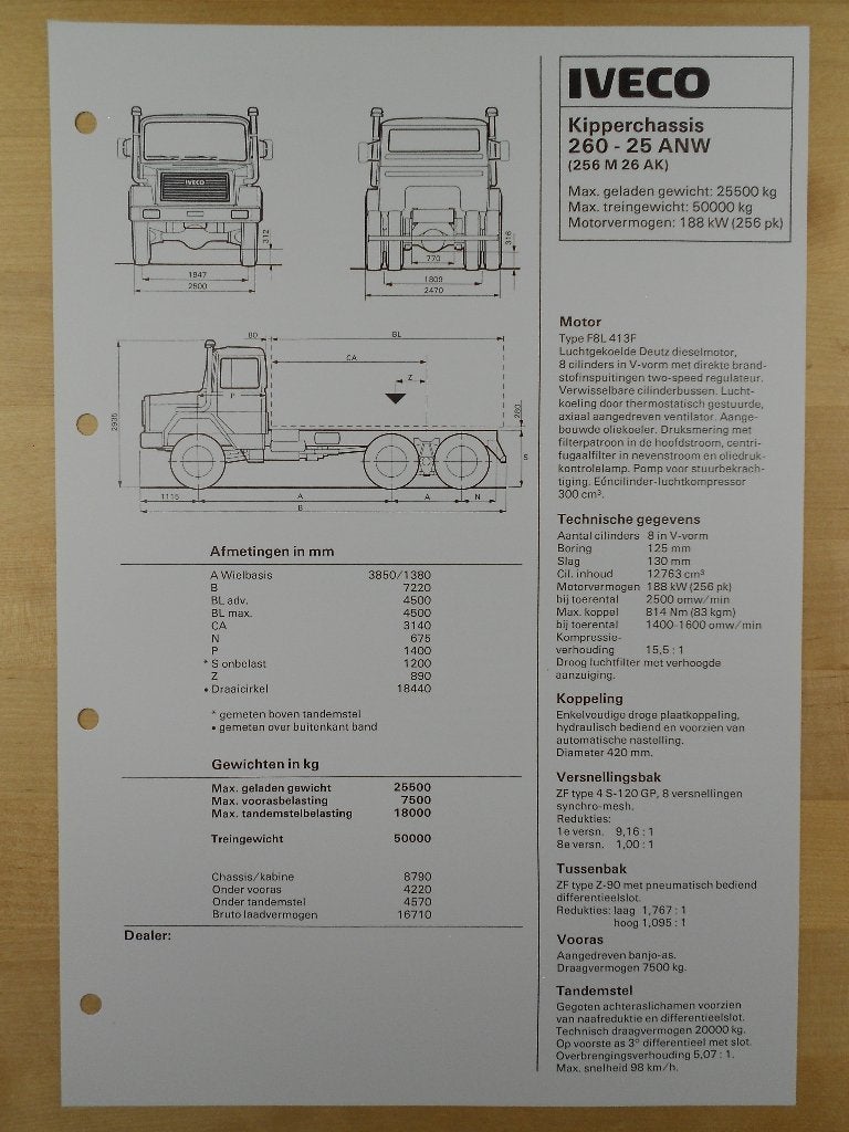 Iveco 260.25 ANW 6x6 Torpedo Specificatie Brochure 1984, Iveco, Ophalen of Verzenden, Zo goed als nieuw, Overige merken