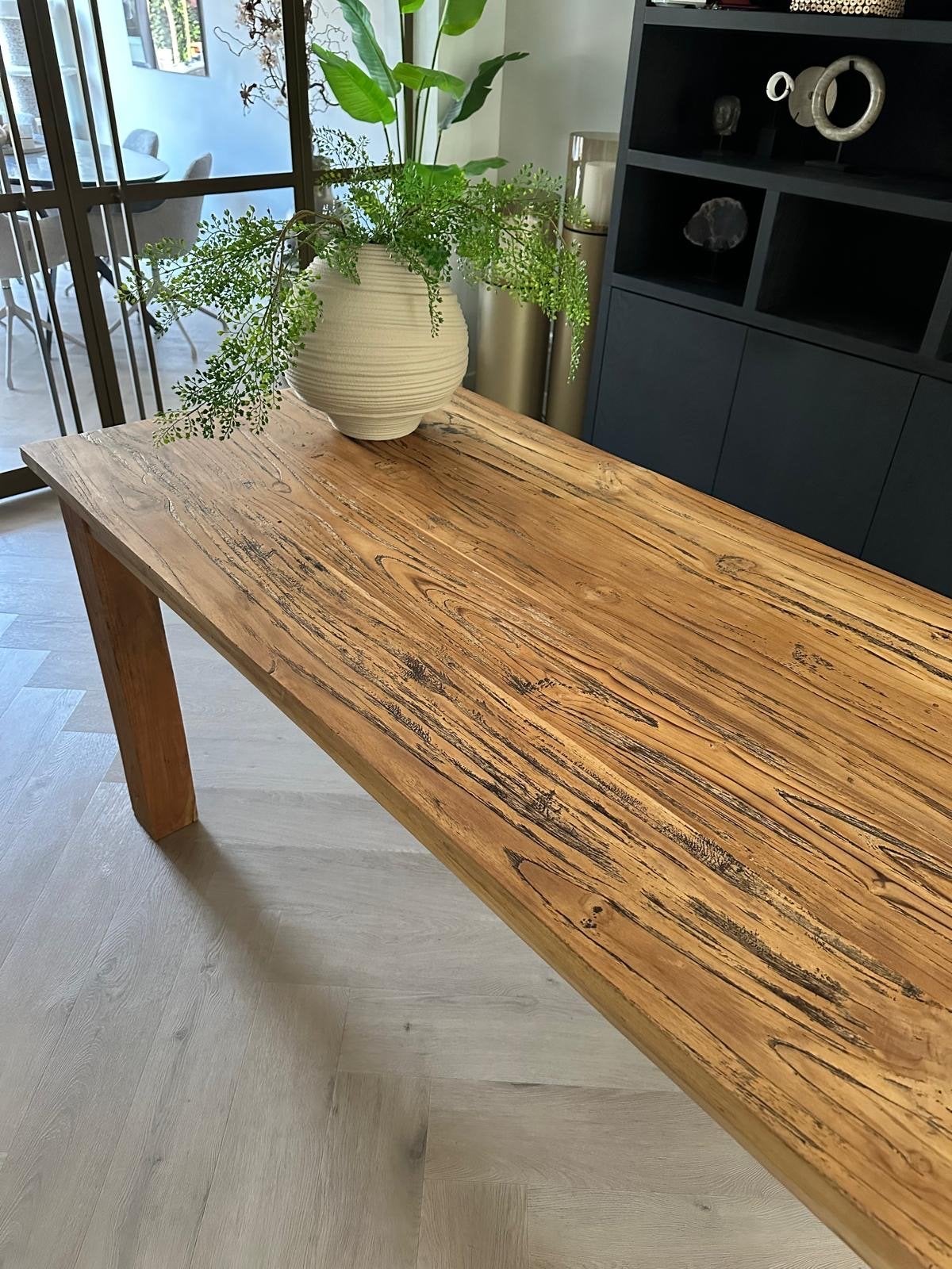 Robuuste massief teakhouten eettafel 180x80 cm, Gebruikt, Stoer teak, Teakhout, Vijf personen of meer