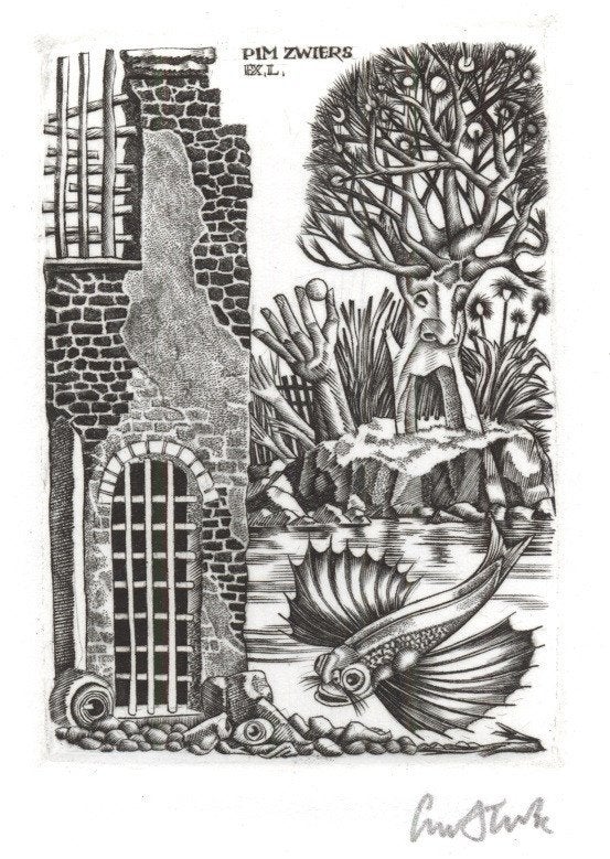0729 Ex Libris Nederland : Lou Strik, 1990, Antiek en Kunst, Verzenden, Ex libris