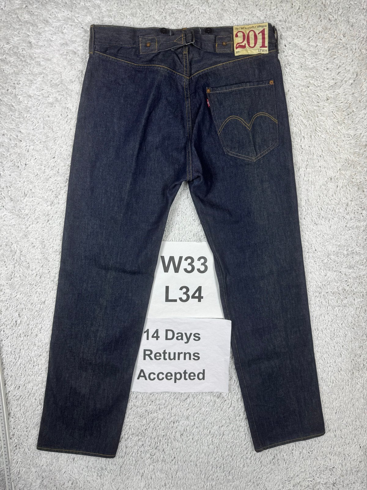 Levi's LVC 201 Jeans Straight Fit Cinch Back W33 L34, Blauw, Ophalen of Verzenden, Zo goed als nieuw, H