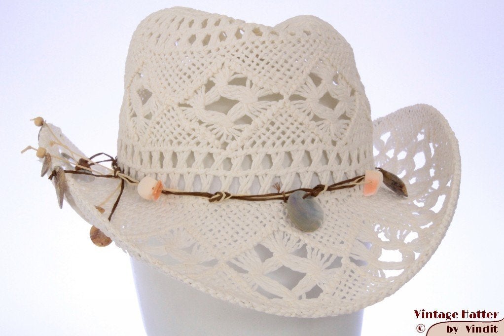 Zomer cowboy Western hoed Hawkins wit met schelpen 57 Nieuw, Kleding | Dames, Hoeden en Petten, Nieuw, Hoed, 56 of 57 cm (M, 7 of 7⅛ inch)