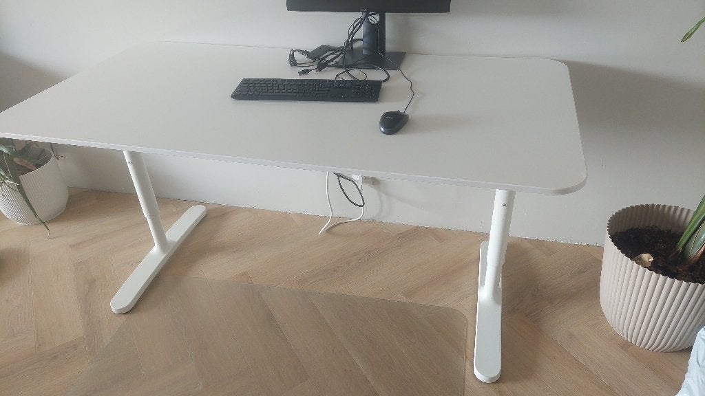 Witte verstelbaar Bekant bureau 160 x 80, Ophalen, 160 cm, Metaal, Zo goed als nieuw