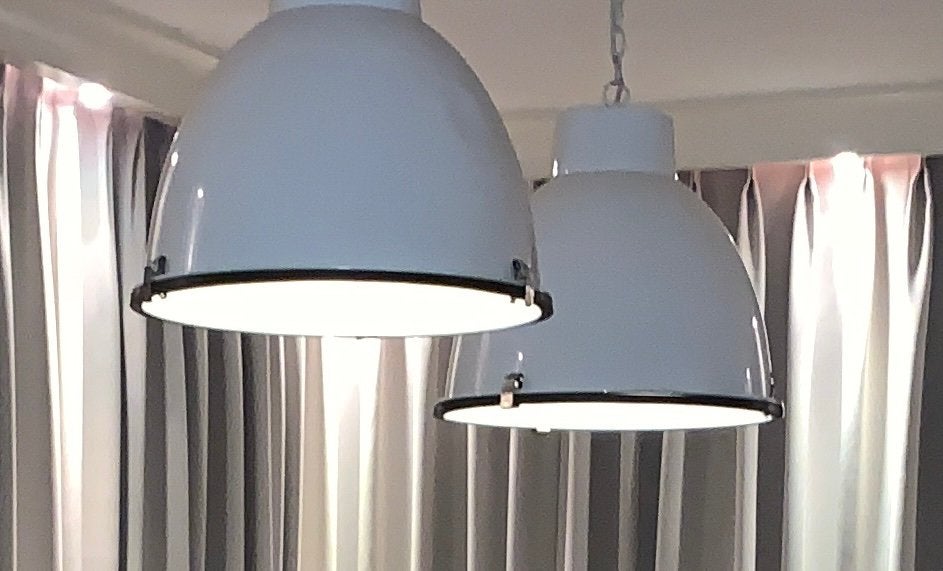 Industriële hanglamp wit - Vintage fabriekslamp, Ophalen, Gebruikt, 50 tot 100 cm, Minder dan 100 cm