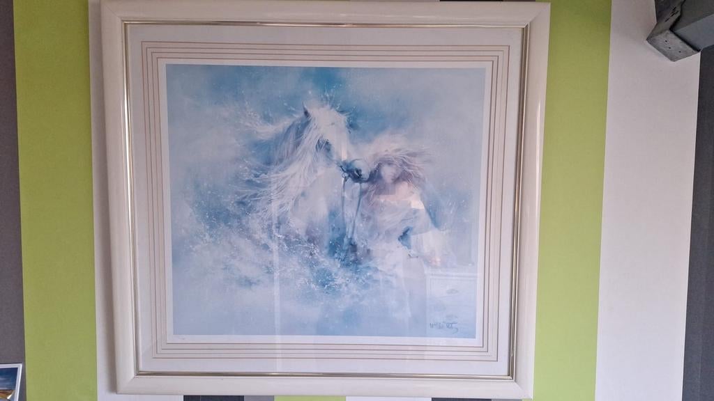 Schilderij paard met vrouw in lijst, Ophalen, Zo goed als nieuw, Schilderij, 75 tot 100 cm