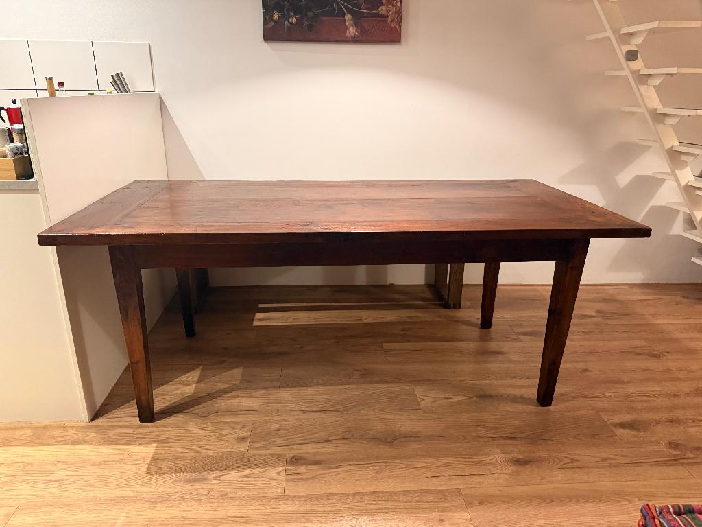 Eettafel van massief hout, handgemaakt Indonesisch design, Ophalen, Gebruikt, Teakhout, 50 tot 100 cm