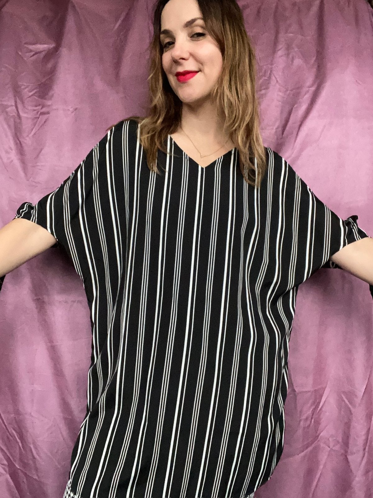 Losvallende tuniek jurk/ oversized top - gestreept M/38, Maat 38/40 (M), Hgv, Zwart, Hgv