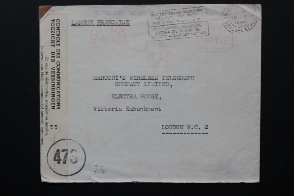 1945 CENSUURBRIEF BELGIË NAAR LONDON UK, Ophalen of Verzenden, Brief