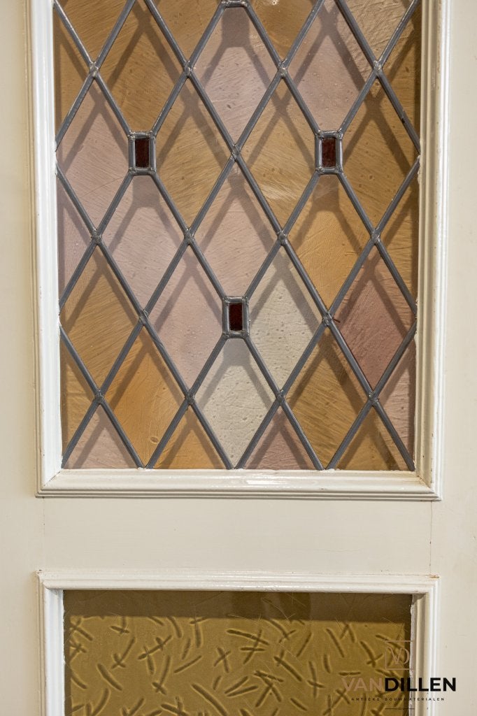 Antieke ensuite vouwdeuren erg hoog met glas in lood, 120 cm of meer, Binnendeur, Ophalen of Verzenden, 200 tot 215 cm